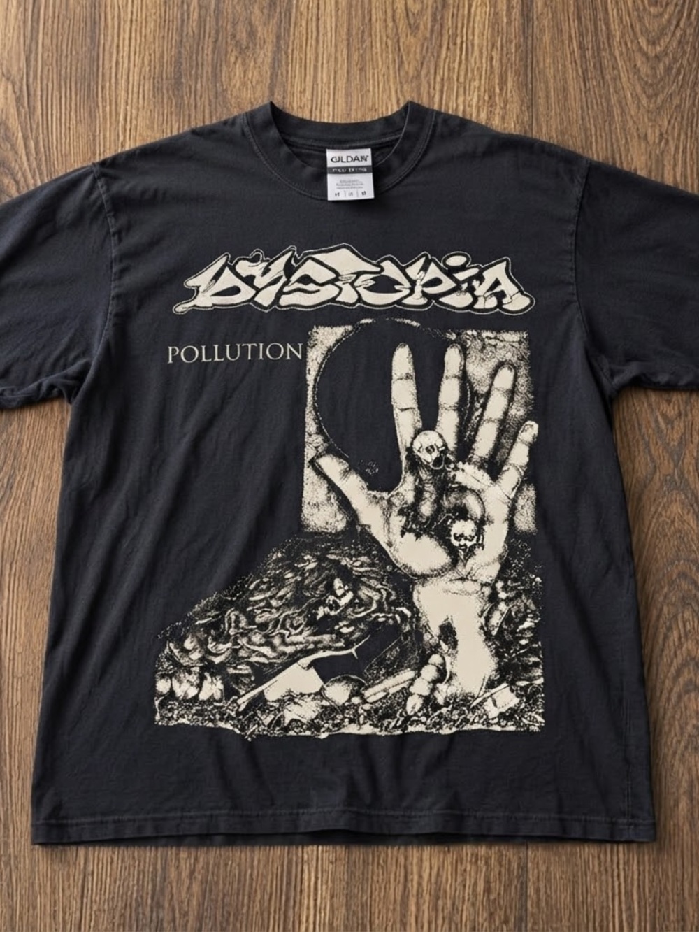Gildan Men’s Black 'Pollution' Graphic T-Shirt